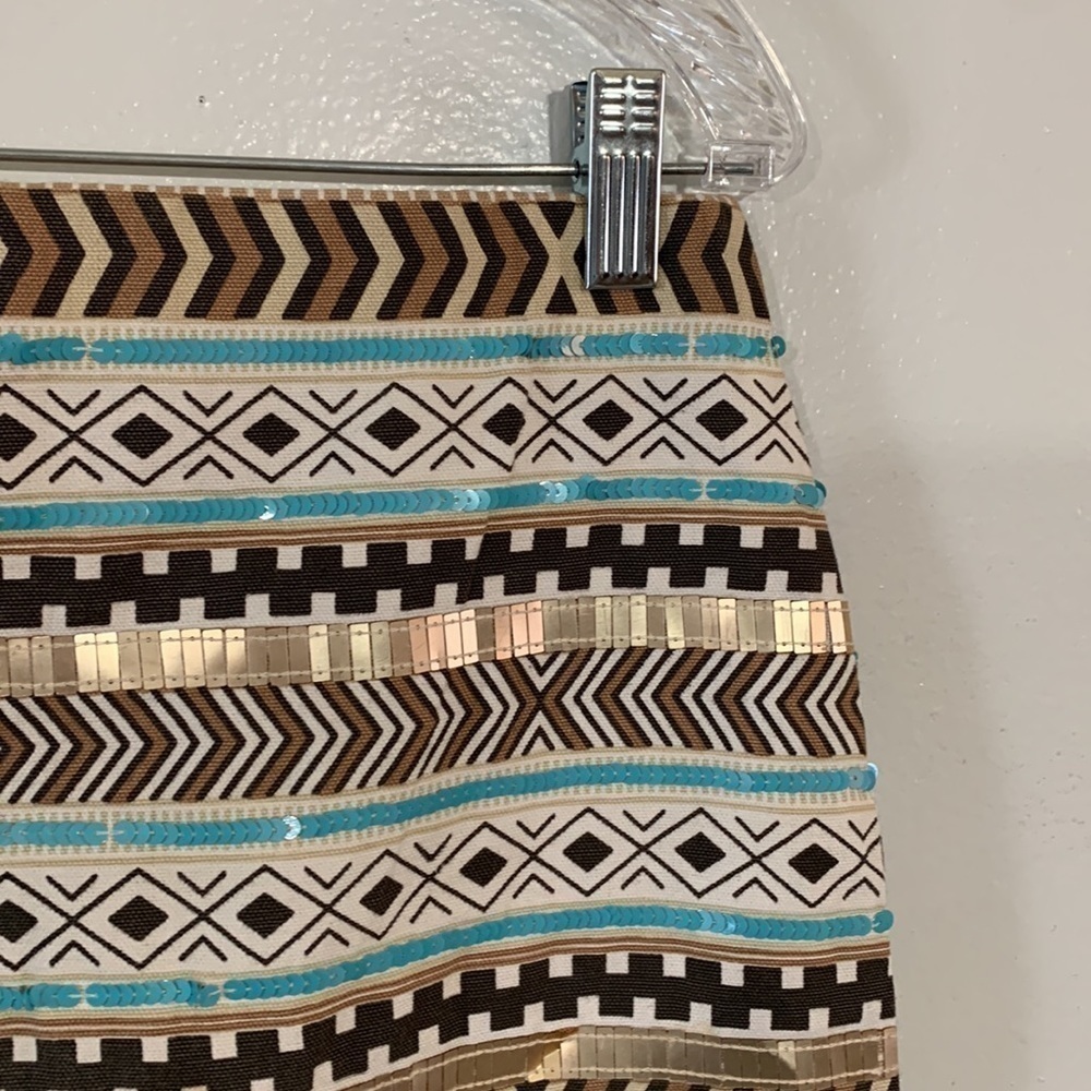 Unbranded Striped Beaded Sequin Embellished Southwestern Mini Skirt Size M